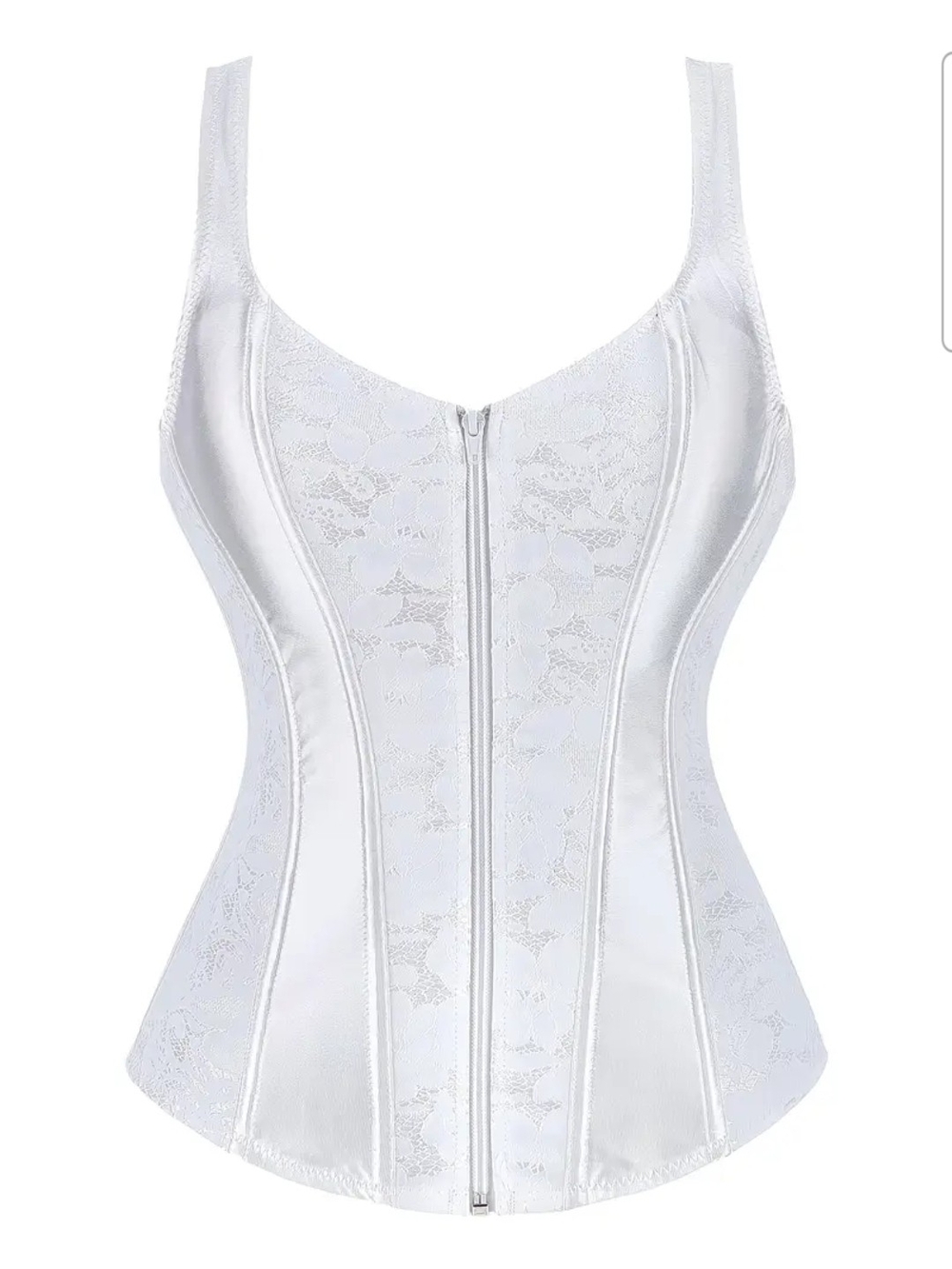 White Front-Zip Satin Strap Corset Top For Pirate Costume